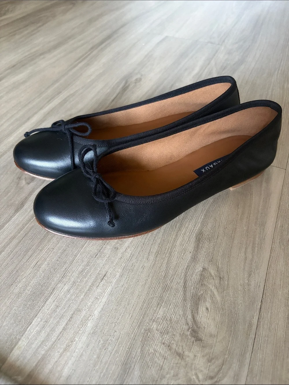 Margaux Demi Black Leather Ballet Flats with Bow Trim
